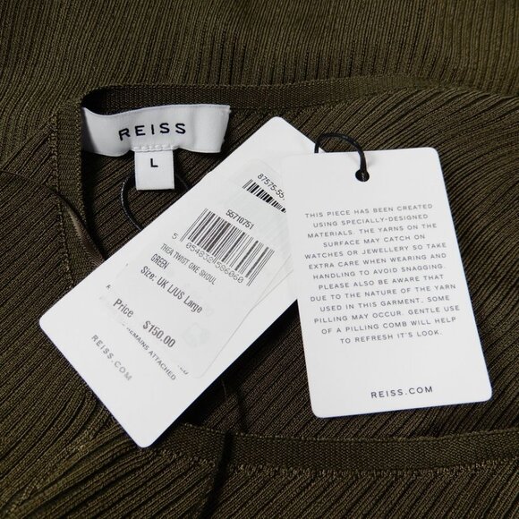 REISS Thea Twist One Shoulder Top Size L Khaki Green Ribbed Stretch NEW $150 - Picture 5 of 8